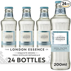 London Essence, sodas ūdens, augstākās kvalitātes kokteiļu maisītājs, 200 ml, 24 pudeles, bez mākslīgiem krāsvielām, konservantiem un aromatizētājiem, ar zemu kaloriju saturu.