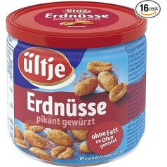 ültje Zemesrieksti ar pikantu garšu, grauzdēti bez taukiem, skārda, 16 gabalu iepakojums (16 x 180 g)