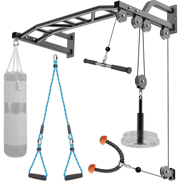 SELEWARE Heavy Duty Pull-Up Bar Wall Mount Multifunctional Pull-Up Bar ar trīšu sistēmu Gym LAT un pacelšanas trīšu pielikumi Heavy Bag Hanger