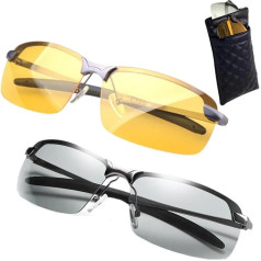 Eitonbu 2 Pack Polarized Photochromic saulesbrilles Vīrieši Sievietes Dienas drošības brilles Nakts braukšanas brilles Anti-Glare Polarizētas braukšanas brilles Gadījumā dzeltena melna uz, dzeltena, melna uz krāsu maiņu