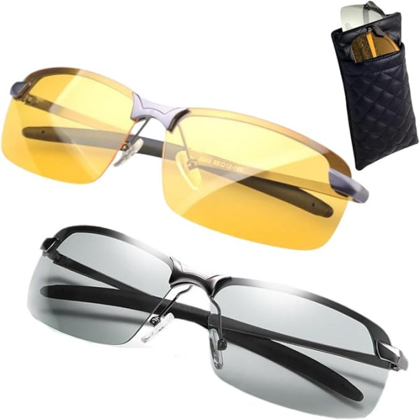 Eitonbu 2 Pack Polarized Photochromic saulesbrilles Vīrieši Sievietes Dienas drošības brilles Nakts braukšanas brilles Anti-Glare Polarizētas braukšanas brilles Gadījumā dzeltena melna uz, dzeltena, melna uz krāsu maiņu