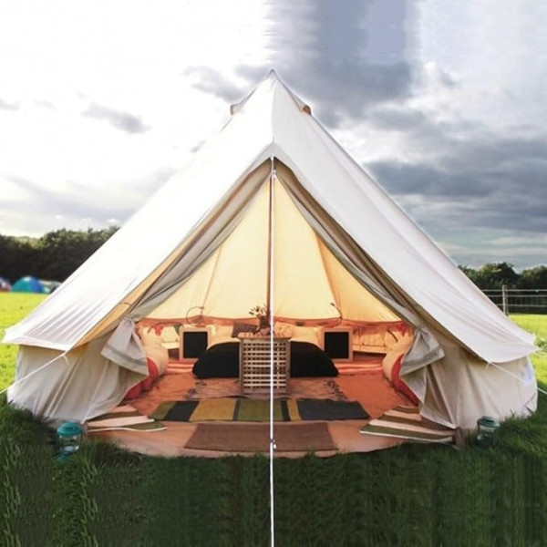 Pyramid Bell Tents Canvas Yurt Tents ar rāvējslēdzēja pārklāju ģimenes āra kempingam