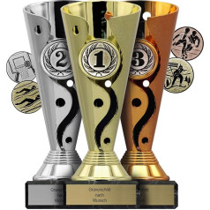 Pokal-Fabrik.de 3 trofeju komplekts ar iegravētu tekstu zelta, sudraba un bronzas krāsā - personalizēta trofeja ar sporta emblēmu pēc izvēles - 15,5 cm, ieskaitot marmora pamatni - dāvanu trofeja |