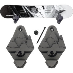 Snowboard Wall Mount with Hooks, Universal Design, Snowboard Rack, Space Saver, Wall Art (Black)