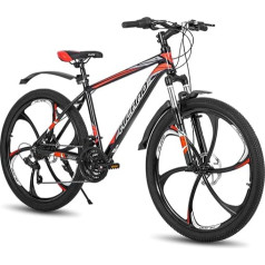 Hiland kalnu velosipēds MTB 26 collu ar 432 mm alumīnija rāmi Disku bremžu piekares amortizācijas dakša 6 spoke riteņi Jauniešu velosipēds Vīrieši Sievietes Melns un sarkans