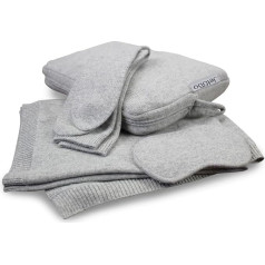 Jet&Bo 100% Pure Cashmere Travel Set Blanket Eye Mask Socks Tote Bag Pillow Case Grey