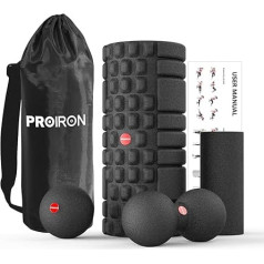 PROIRON Fascia Roller komplekts ar 3D tekstūras masāžu, Fascia Roller Spine/Mini Fascia Roller/Fascia Ball/Duoball, Fascia komplekts mugurai, mugurkaulam, pilatesam ar treniņu plakātiem un sporta somu