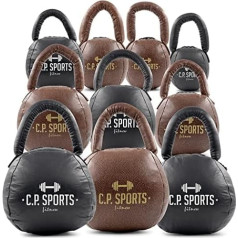 C.P.Sports Kettlebell - Faux Leather Black/Brown - Weight 1-10 kg | Soft and Flexible - Floor-friendly - Lower Risk of Injury | for Strength Sports, Cross Training, Fitness, Home Gym