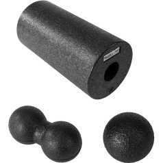 GORILLA SPORTS® Fascia komplekts, ieskaitot Fascia Roller, Fascia Ball un Duoball, komplekts no 3, 4 vai 5, putas, melns - Fascia komplekts, masāžas bumba, Fascia Training, putu rullītis