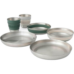 Sea to Summit Detour Stainless Steel Collapsible Dinnerware Set 2P 6-Piece Crockery Set Green-Grey