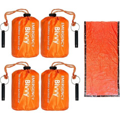 8 in 1 avārijas guļammaiss, Bivvy Sack, izdzīvošanas guļammaiss ar svilpīti, termiskā Bivy Satchel sega, 1 personas izmērs, viegls un pārnēsājams (4 iepakojums)