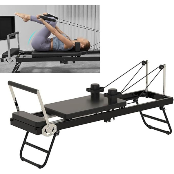 Pilates Reformer, salokāms Reformer Pilates aparāts mājas lietošanai ar dubultu pretestību - atsperes un kabeļi, Pilates ierīce mājas apmācībai