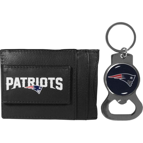 Siskiyou NCAA pudeļu atvērēja atslēgu piekariņu komplekts - minimālistisks ādas identifikācijas karšu turētājs - saglabājiet stilu un parādiet savu, New England Patriots - melns