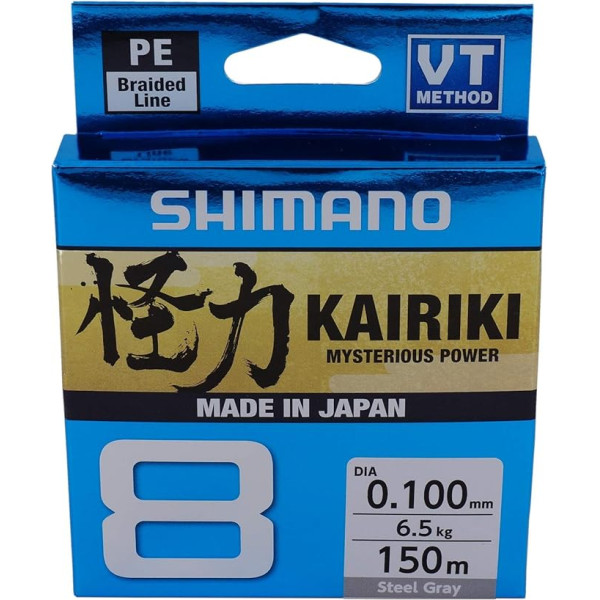 SHIMANO Kairiki 8, 150 metri, gaiši pelēks, 0,200 mm/17,1 kg, 8x pīta aukla, 59WPLA58R15