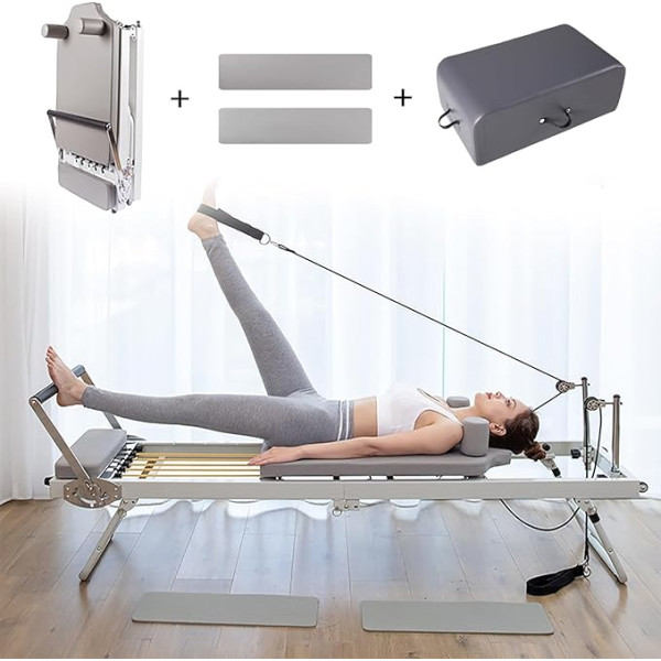 Salokāms Pilates aparāts mājas vingrinājumiem, salokāms Pilates Reformer aparāts, Pilates gulta izturības, stiepšanās un līdzsvara vingrinājumiem, jogas treniņu aprīkojums