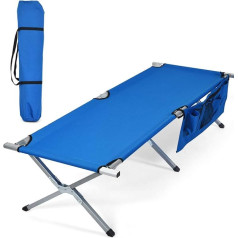 RELAX4LIFE kempinga gulta ar sānu kabatu un somu, kempinga gulta ar 6 neslīdošām kājām, saliekama gulta no 600D Oxford auduma un tērauda, maksimālais svars 204 kg, 190 x 73 x 42 cm, paredzēta iekštelpām un telpām