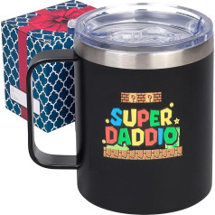 Super Daddio Smieklīgi Tēvu diena Kafijas krūze 12oz Nerūsējošā tērauda Mario kafijas krūze Smieklīgi Tēva diena Krūzītes no dēla meitas bērniem Ziemassvētku dāvanas Jaunais tētis Smieklīga dzimšanas dienas dāvana