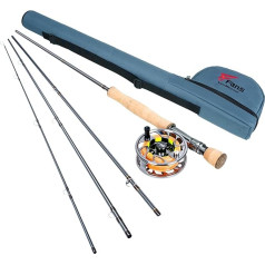 8Fans Fly Makšķerēšanas stienis un spole kombinācija ar 4 sekcijām, pārnēsājams Fly Rod un CNC Machined alumīnija sakausējuma Fly spole, Complete Starter Pack