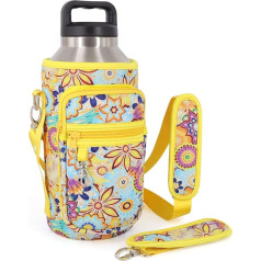 AJLTPA Pusgalona ūdens pudeles uzmava ar siksniņu un 2 kabatām, 1,8 l ūdens pudeles turētājs, saderīgs ar Yeti un RTIC pusgalona kannām, 1,8 l Hydro Flask (Bright Floral)