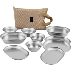 ZBIianxer 6/8/10gab Camping Dinner Set Metal Plate Praktiski piknika trauki Trauki šķīvji kempingam un ceļojumiem Trauku mazgājamā mašīnā 304 Metāla plāksne