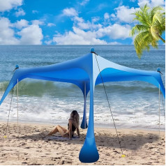 Buheco pludmales telts Pop Up Shade 10x10ft pludmales nojume Saules aizsegs UPF 50+ ar 4 salokāmiem stabiem Pārnēsājama somiņa Smilšu lāpstiņa Zemes tapas Vēja izturīgas virves āra ģimenei