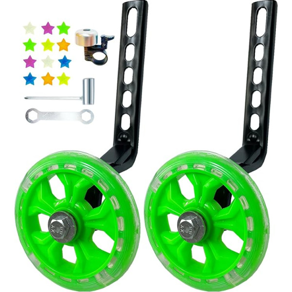 DDJKCZ Velosipēdu mācību riteņi Flash Mute Big Wheel saderīgi 12 14 16 16 18 20 collu viena ātruma velosipēdam (zaļš)