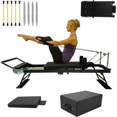 Pilates Reformer mašīna, salokāms Pilates aprīkojums, dubultā pretestība mājas treniņiem, Pilates Reformer tērps ar Pilates sēdekļu kasti, atspēriena dēli, 4 sakausējuma tērauda atsperes un 5 elastīgas lateksa virves