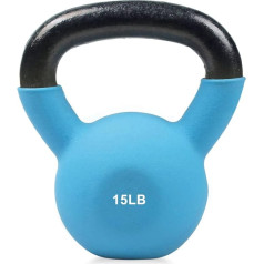 ritfit Neoprēna pārklājums no cieta čuguna Kettlebell - ideāli piemērots visa ķermeņa treniņiem, CrossTraining, svara zudumam un spēka treniņiem (5/10/15/20/25/30/30/35/40/45/50 Lb), 15LB (Sky Blue)