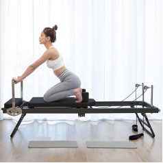 Salokāms Pilates Reformer, salokāms Pilates aprīkojums mājas apmācībai, Pilates Reformer mašīna mājai un sporta zālei, maksimālais svars 200kg