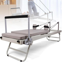 Salokāms Pilates Reformer mašīna mājām, augsts ventilators, sakausējuma atsperes, tērauda konstrukcija, 400 mārciņu svara ietilpība spēka treniņiem spēka treniņiem, pelēks