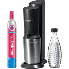 SodaStream Crystal 3.0 ātrās savienošanas CO2 balona ūdens karbonizators un 1x stikla karafe, sudraba krāsā, melns/titāns, 45 cm