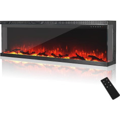 MachenFlame 152 cm (60 collu) elektriskais kamīns, 3-pusējs, panorāmas stikla ieliktnis pie sienas, ar 9 krāsu liesmu, neatkarīgs kamīna sildītājs, 900 W / 1800 W, melns