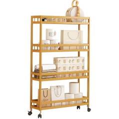 TIE-DailyNec Kitchen Island Trolley on Wheels Serving Trolley Bamboo Trolley with 4 Levels Small Kitchen Trolley for Kitchen Serving Bar Versatile (60 x 18 x 96 cm)