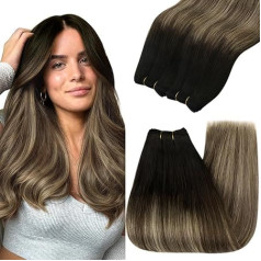 YoungSee Weft Extensions Real Hair Balayage 50 cm Real Hair Wefts priekš šūšanas Black Ombre Brown Blonde Hair Wefts Real Hair Balayage Weave Extensions Real Hair Balayage Weave Extensions Real Hair Remy Hair Straight 100 g #1B/4/27