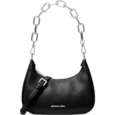 Michael Kors Cora Medium Pebbled Leather Shoulder Bag Black Silver, Juoda/Sidabrinė, Vidutinė, Juoda/Sidabrinė