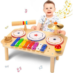 oathx Vaikų būgnų rinkinys nuo 1 metų, vaikų žaislas, kūdikių muzikinis žaislas, muzikos instrumentai su ksilofonu, medinis Montessori žaislas, vaikų būgnų muzikos žaislas mažyliams, berniukams, mergaitėms