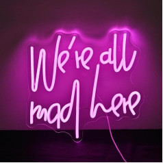 SIGNSHIP Neona zīme We're All Mad Here Dimmable Neon Signs for Wall LED Pink Letter Neon Lights Sign for Home Bar Man Cave Beer Cafe Bistro Club Party Decoration