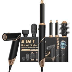 5-in-1 Airstyler matu žāvētājs Matu žāvētājs Karstā gaisa birste Matu stilists Ion matu fēns Komplekts ar matu žāvētāju Curling Iron Apaļā birste Matu žāvētājs Curling Brush Styling Brush Dāvanu komplekts Dāvanas sievietēm Black