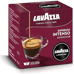 Lavazza A Modo Mio Espresso Intenso, 256 Kaffeekapseln, für einen Espresso mit aromatischen Noten von Kakao und Gewürzen, Arabica und Robusta, Intensität 13/13, mittlere Röstung, 16 Packungen mit je