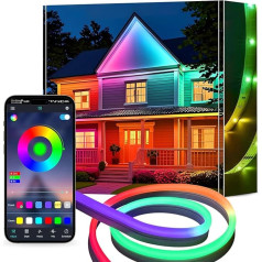 Calflux neona LED lente 20 m, Bluetooth RGB elastīga LED lente, IP65 ūdensnecaurlaidīga LED lente ar tālvadības pulti, 24 V dimmējama krāsu maiņa guļamistabai, istabai, iekštelpu un āra dekorēšanai