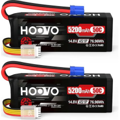 HOOVO 4S Lipo akumulators 14.8 V 5200 mAh 50C RC akumulators EC5 spraudnis RC automašīnai, kravas automašīnai, bagijam, RC kvadrakopterim, helikopteram, lidmašīnai, sacīkšu dronam, hobijam (2 gab.)