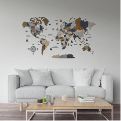 Mappa del mondo in legno (itāļu valodā) - 3D sienas dekori - Mappa izmēri (M, L, XL) - Arte da parete per la casa (Cielo, XL (213 x 113 cm)