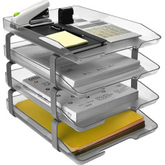 Acrimet tradicionālais vēstuļu paplātes paplātes komplekts, 4 līmeņi, ar priekšējo ielādi, plastmasas darba galda mapju organizēšana (kristāla krāsa)