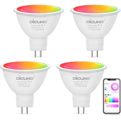 DiCUNO 5W GU5.3 viedā lampa, MR16 RGB CCT Alexa spuldze Wi-Fi, regulējama, no siltas līdz vēsai baltai, daudzkrāsaina, aizvieto 40W halogēna spuldzi, 2700K-6500K, saderīga ar Alexa/Echo, Google Home, 320LM, 12V, komplekts