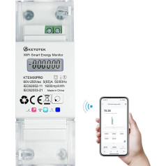 KETOTEK viedie elektroenerģijas skaitītāji DIN sliedes 1 fāzes divvirzienu, digitālais enerģijas skaitītājs WLAN 5 (65) A 90-250 V, divvirzienu skaitītājs 1 fāze, KWH skaitītājs WLAN tālvadība ar lietotni