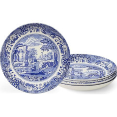 Spode Blaue italienische Pastaschalen | Set mit 4 Stück | 22,9 cm | Salat-, Nudel- und Suppenschalen | runde, breite und flache Schüssel | mikrowellengeeigneter Teller | spülmaschinenfest