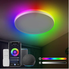 Anten 24 W viedā LED griestu gaisma diametrs 30 cm 2800 LM RGB Wifi griestu gaisma ar tālvadības pulti RGB vadība, izmantojot lietotni, kas saderīga ar Alexa un Google Assistant, dzīvojamai istabai guļamistabai balta