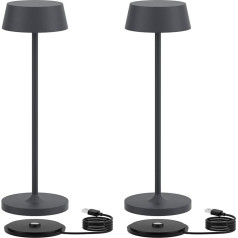 Klighten Pack of 2 Dimmable LED bateriju galda lampas, bezvadu, ar pieskārienu metāla alumīnija bateriju darbināmas galda lampas IP54 uzlādējamas guļamistabai, restorānam, silti balta 3000 K, antracīts