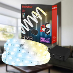 BRILONER - jūsu paneļa LED lentes starta komplekts, CCT no silti baltas līdz auksti baltai, tālvadības pults, LED lente, telpu apdare, LED lente, Akustisko paneļu piederumi, gaismas lente, 2,6 m, balta