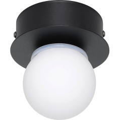 EGLO Mosiano LED griestu lampa, neliela vannas istabas griestu lampa lodes formā, vannas istabas griestu lampa, izgatavota no metāla melnā krāsā un stikla baltā krāsā, griestu apgaismojums, silti balta, IP44, diametrs 11 cm